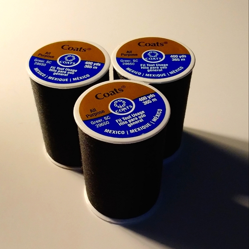 New lot of 3 Coats & Clark all purpose thread black 400 yd